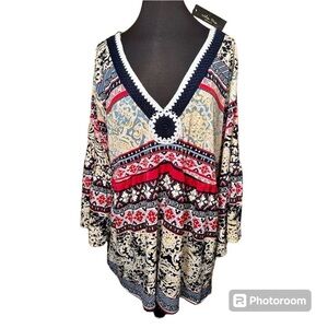 NWT Melissa Paige size 3X printed pull over tunic style Boho top